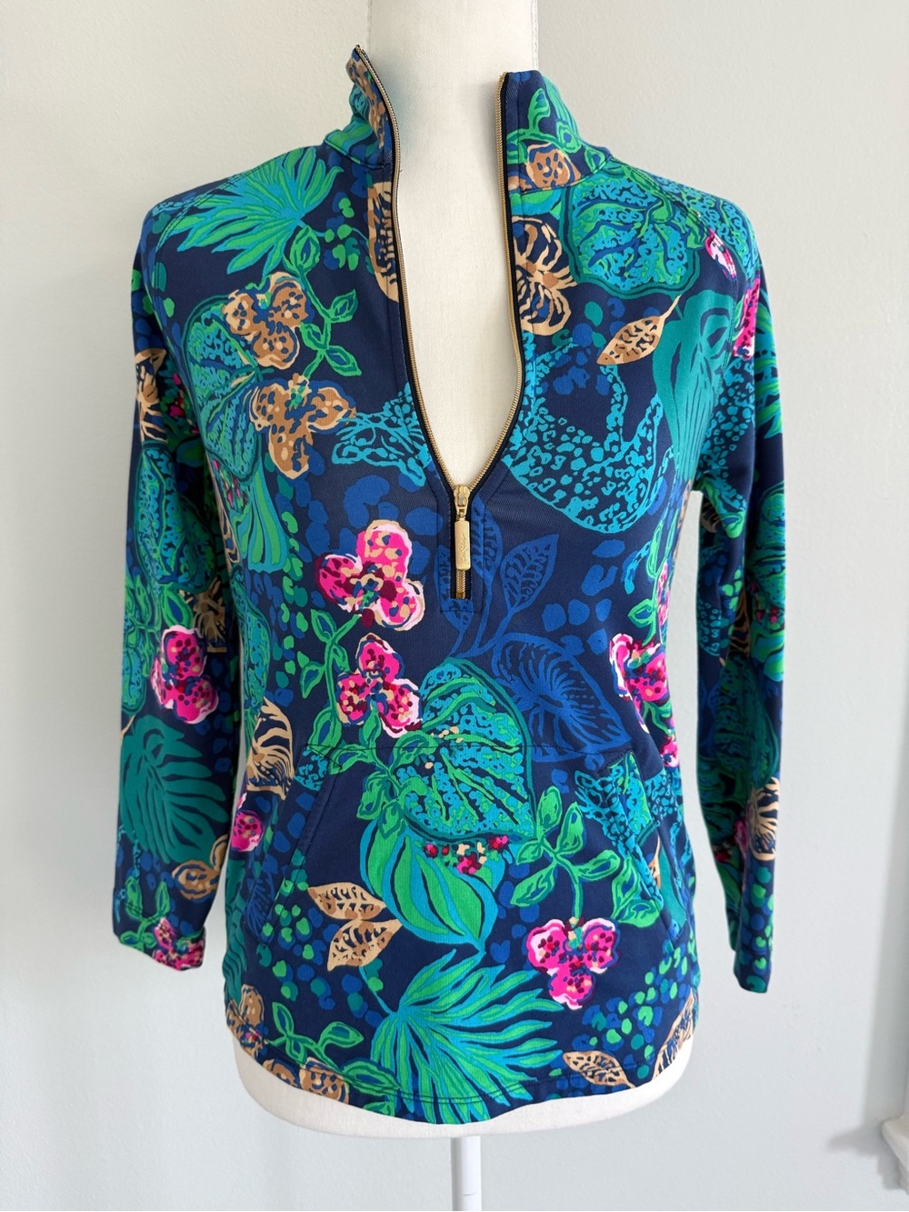 Lily Pulitzer Girl’s Navy Tropical Print Half-Zip